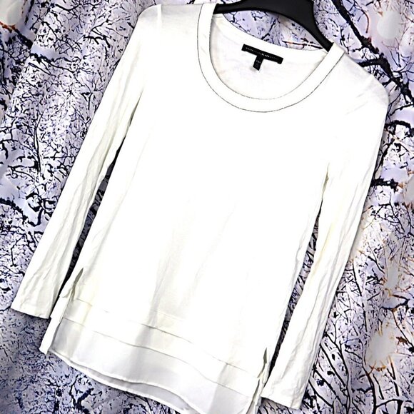 WHITE EMBELLISHED BLOUSE XXS WH|BM Silver Tiered Ruffled Work Sheer Spring Light - Picture 1 of 9